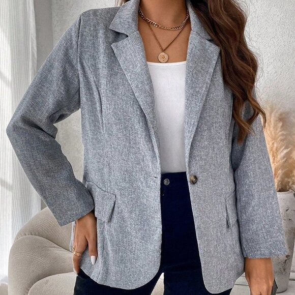Apricot Casual Womens Plus Lapel Neck Single Button Blazer